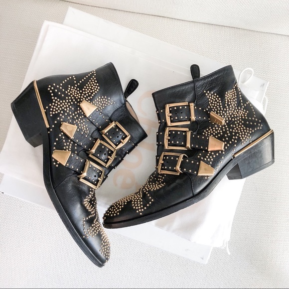 Chloe Shoes - Chloe Susanna black and gold studded boots